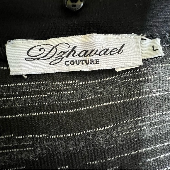 DZHAVAEL COUTURE Black Tan Stripe Detachable Cowl Neck Dress Size L - Picture 14 of 16